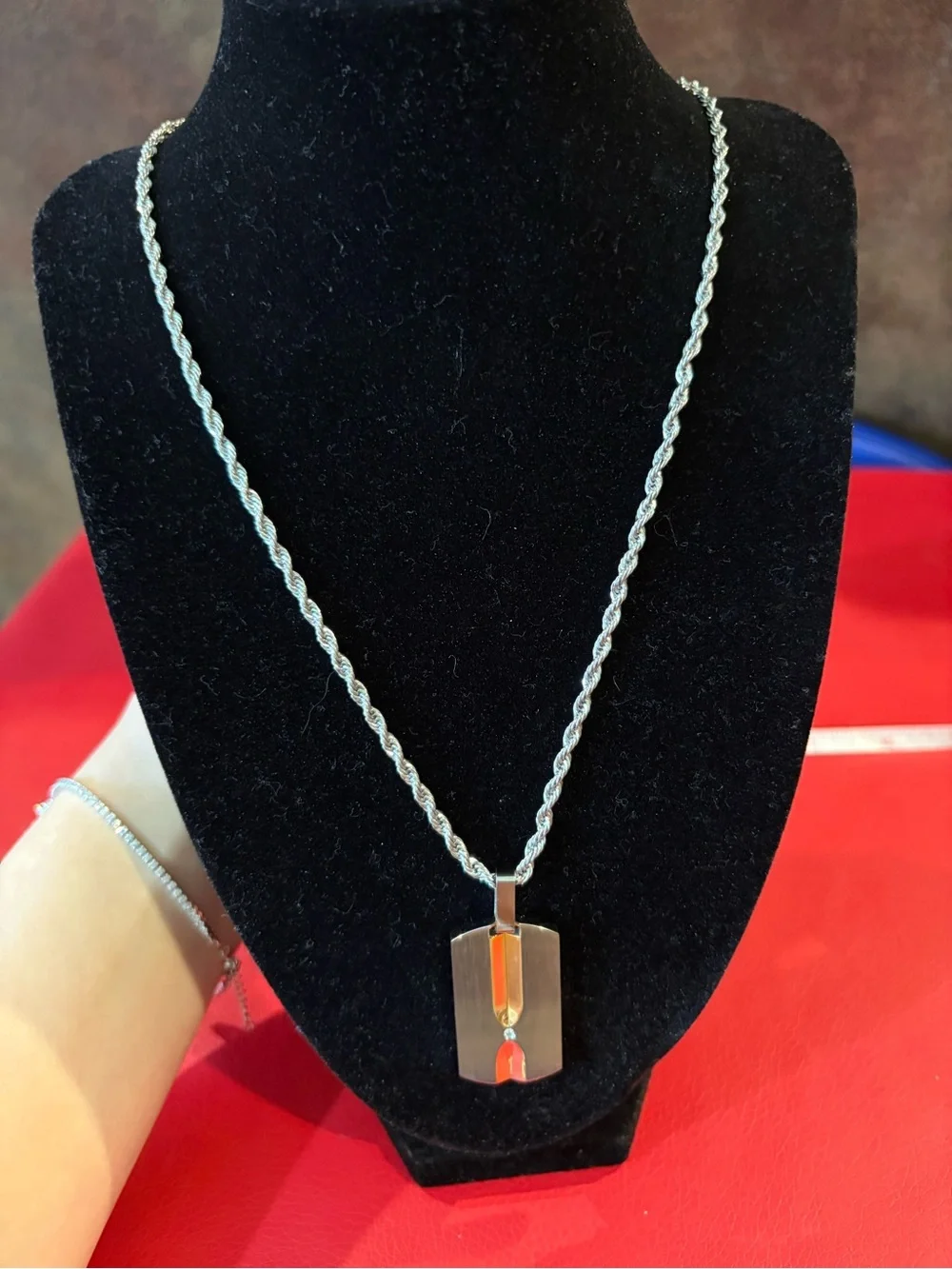 Stainless Steel & Rose Gold Diamond Cross Pendant Necklace